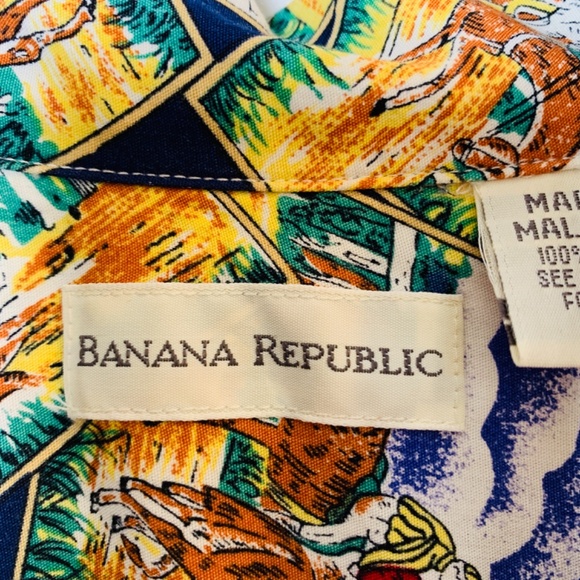 Vintage Banana Republic Button Up Shirt Medium Equestrian Horse Print Preppy - Picture 4 of 15